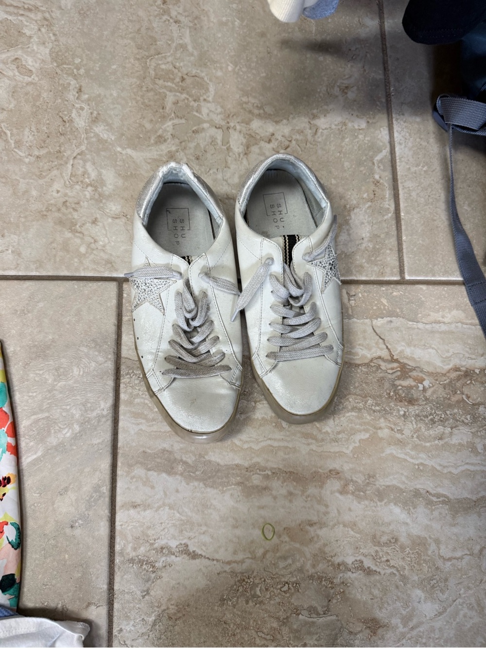 ShuShop White Lace-Up Sneakers with Silver Star Detail